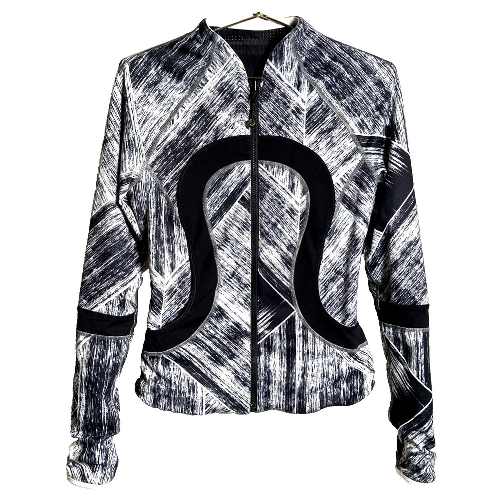 Lululemon Reversible Zip Jacket Womens 4 Black White Print Athletic Yoga Running